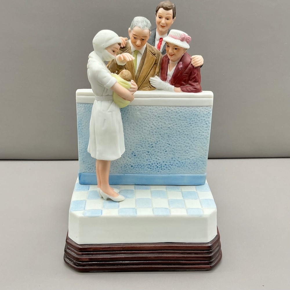 Norman Rockwell The New Arrival Music Box Brahms Lullaby Porcelain 1989 WORKS
